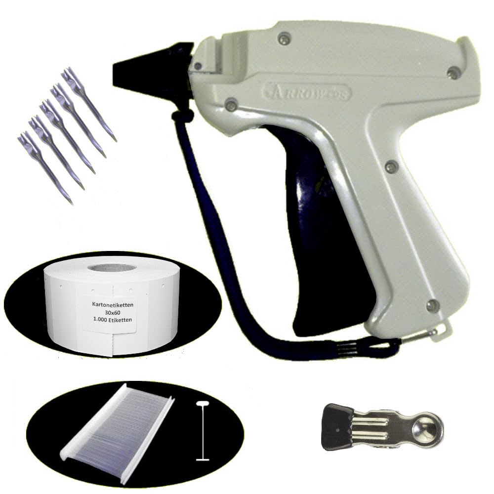 gebar - E-Set064 mit Heftpistole Arrow 9S, 5 Ersatznadel, 1.000 Heftfäden 40 mm, 1.000 Endlosetiketten 30x60 mm, 1 Clip