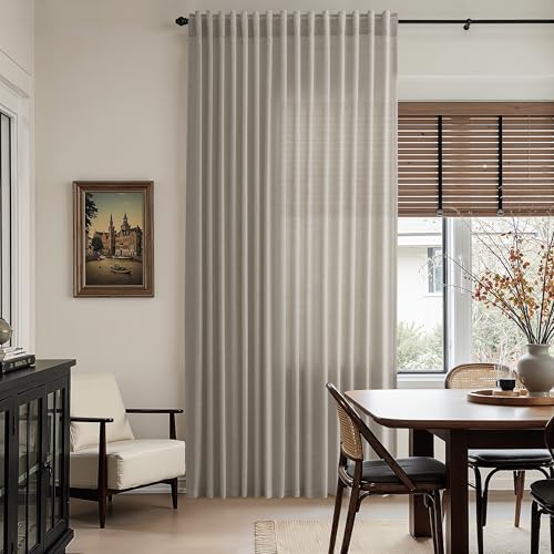 Image of Nanspring Grey Beige Linen Curtains 63 Inch Length ffor Living Room Luxury Light Filtering Semi Sheer Curtain Back Tab Simple Modern Neutral Elegant Boho Gray Drapes for Bedroom 52x63, 2 Panels