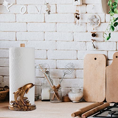 Dolphins Paper Towel Holder Countertop, Standing Paper Towel Holder For Kitchen Farmhouse Decor, With Weighted Resin Base Sturdy (Bronze) #TOP2
