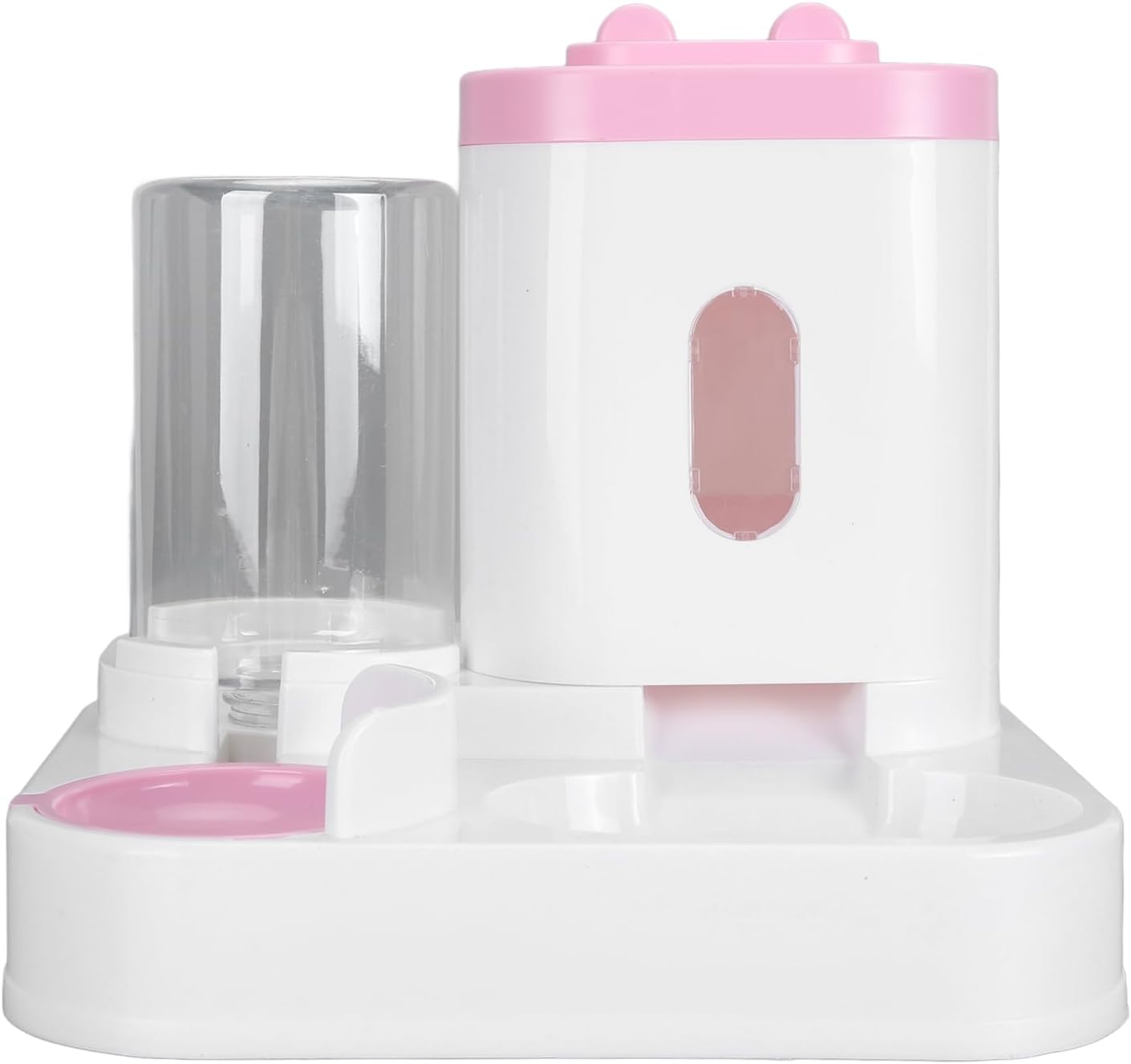 Auto Cat Waterer Feeder, Pet Food Water Dispenser PP Material 2 in 1 Convenient Easy Cleaning Transparent Window for Dog (Pink)