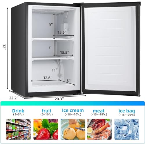 3.0 Cu.ft Upright Freezer, Compact Mini Freezer with Removable Shelves, Adjustable Thermostat, Reversible Door Hinge, Quiet Small Freezer Upright for Home/Office/Kitchen/Dorm (Silver)