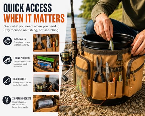 Sac de pêche robuste panier d'équipement multi-poches seau 15L