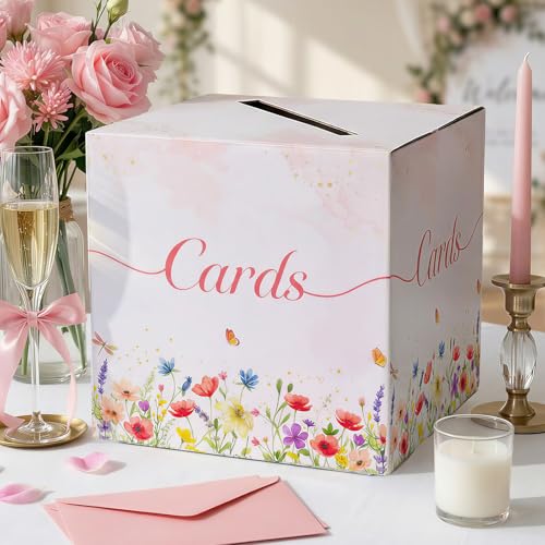 OurWarm White Wedding Card Box, Paperboard Floral Bridal Shower Card Box