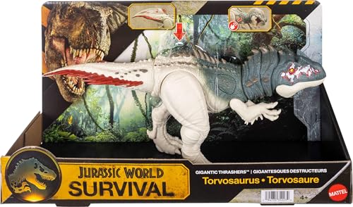 Image of Mattel Jurassic World Dinosaur Figure Toy, Gigantic Thrashers Large Torvosaurus with 2 Attack Action & Evolve Feature, Digital Play