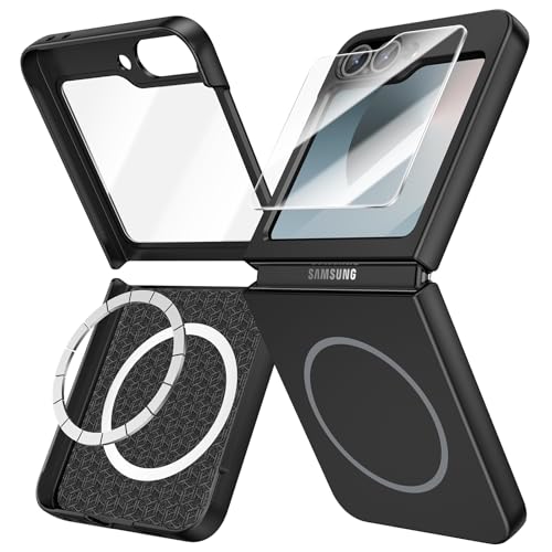 Doeshine for Samsung Galaxy Z Flip 7 FE/Z Flip 6 Case Mag-safe Ultra Slim Full Body Cover Built-in Screen Protector Thin Slim Fit Phone Case Lightweight Skin-Friendly Hard PC Cover (Black)
