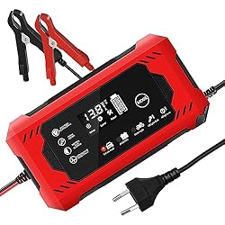 Cargador Bateria Coche Uraqt Cargador Baterias Coches Moto 12V 10A Inteligente Completamente Automático con Pantalla Táctil LCD, Detección Reparación Mantenimiento y Múltiples Protecciones para Plomo-ácido/AGM/Gel