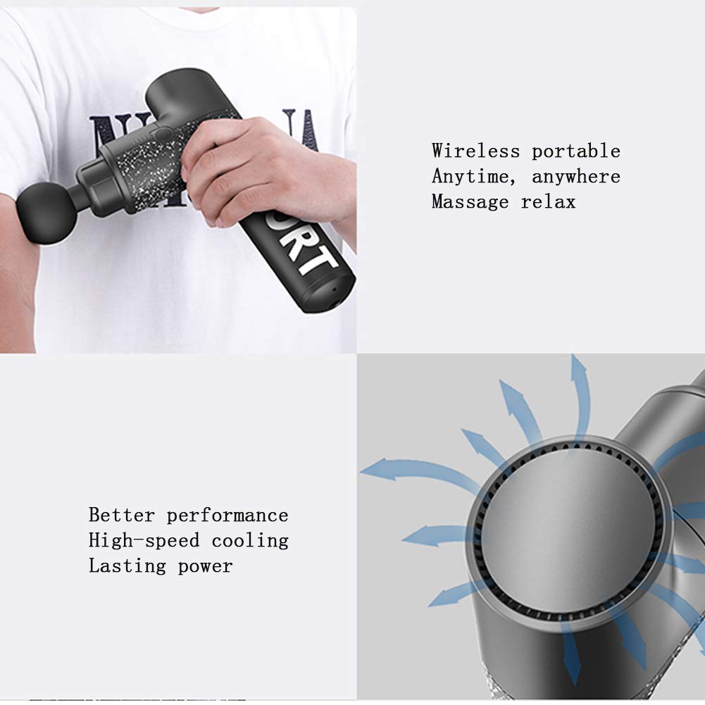 Pistola per Massaggio, Massaggiatore Muscolare Palmare Profondo, 45DB 2500mAh Pistola A Fascia Regolabile A 5 velocità con 6 Teste di Massaggio, Riduzione Intelligente del Rumore