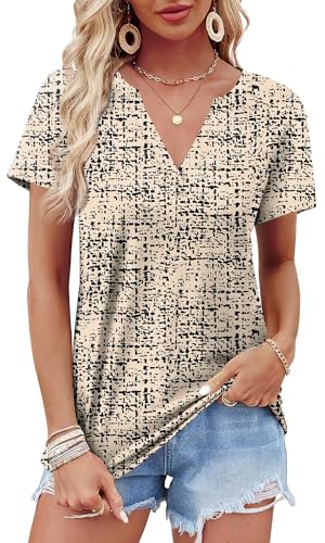 Image of WEESO Womens Tops Summer Short Sleeve V Neck Blouses Business Casual Loose Fit Tshirts Trendy Fashion Outfits