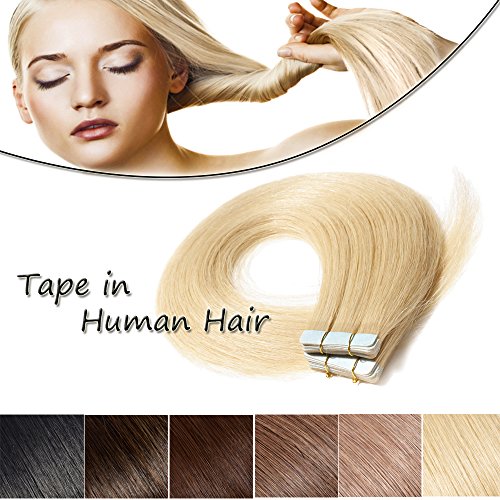 Bleach Blonde Tape In Human Hair Extensions 18inch 20pcs 50g Invisible Double Sided Tape Long Straight Remy Hair + 10pcs Free Tapes (18'' #613)