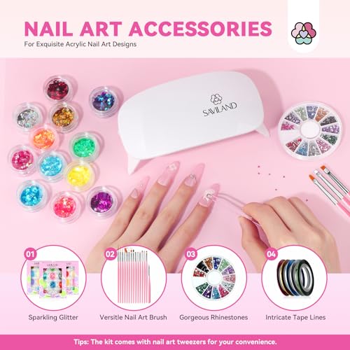Image of SAVILAND Acrylic Nail Kit with Everything: Professional Nails Kit Set for Beginner Acrylic Powder & Liquid Gel Polish Kit U V Light Full Nail Supplies Essential Tools DIY Home Salon Christmas Gift
