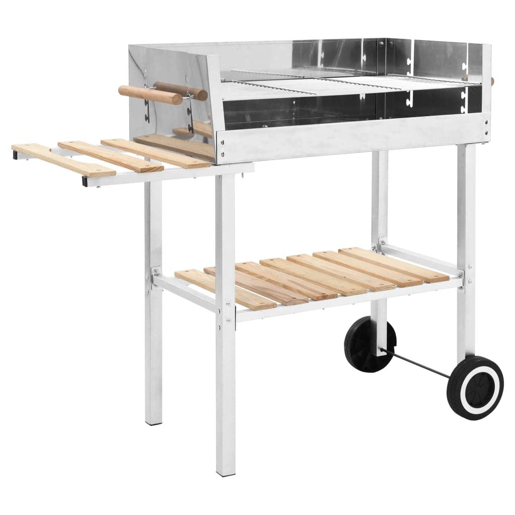 Wózek ze stali nierdzewnej XXL grill na węgiel drzewny z 2 półkami do gotowania na świeżym powietrzu – trwały grill na świeżym powietrzu na imprezy przy grillu
