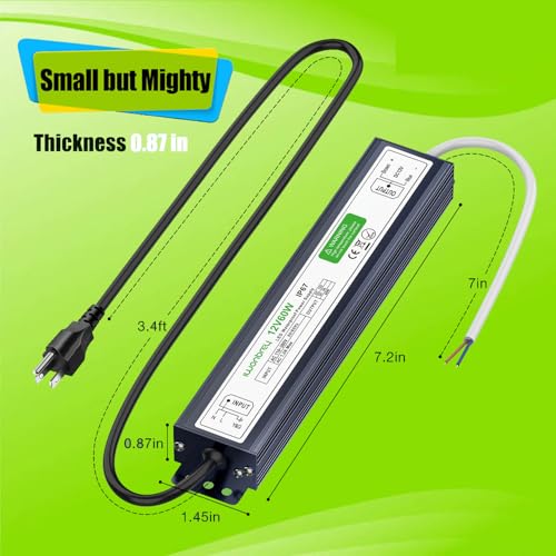 Image of LED Driver 60 Watts Waterproof IP67 Ultra Thin 0.87in 12V 5A DC Output Low Voltage Transformer Outdoor Power Supply Adapter for LED Strip,Landscape Lighting Project, and Any 12V LED Lights