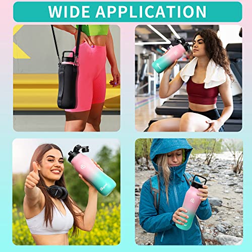 Beglad Sports Water Bottle 32 Oz, Reusable Insulated Stainless Steel Water Bottles Whit 3 Lids, Double Walled Leak Proof Bpa-Free Metal Thermos For Woman Gym Camping, Bubble Gum #TOP5