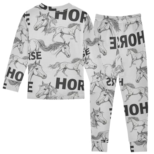 Pajama Sets Long Sleeve Horse Running and Heads Soft Comfy Sleepwear 2 Piece PJS 3-8T3