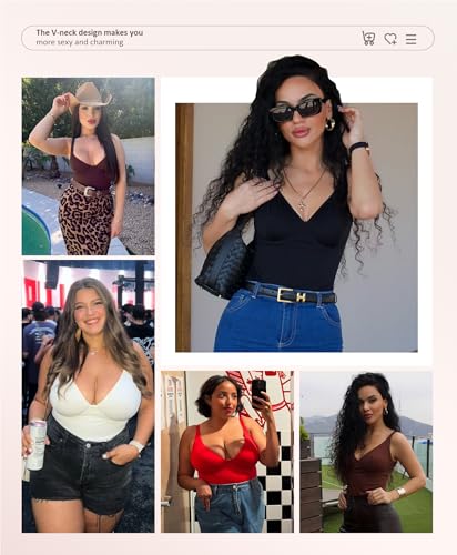 FeelinGirl Bodysuits for Women Tummy Control Thong Shapewear Body Suit Sexy Deep V Neck Corset Tops for Women2