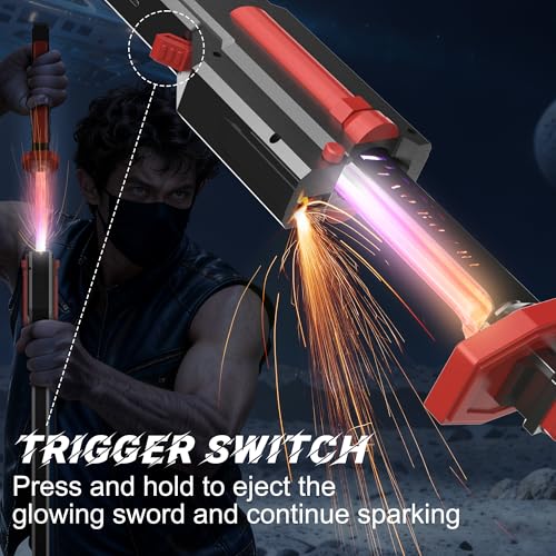 Image of EVADA Cyberpunk Neon LED Spark Sword with Sound and Fog, Type-C Recharge, 31.5 inch Glowing Ninja Blade Weapon for Kids and Adults, Toys for Cosplay, Rave and Halloween(Red)