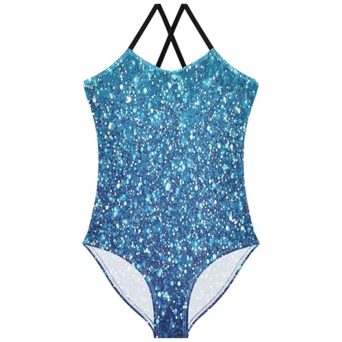 Pigsaly Girls One Piece Swimsuits Dark Cyan Aqua Gradient Flashing Glitter Kids Cross Back Swimwear Sport Bathing Suit 3T