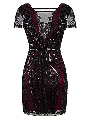 Image of Vijiv 1920s Short Prom Dresses V Neck Inspired Sequins Cocktail Flapper Dress