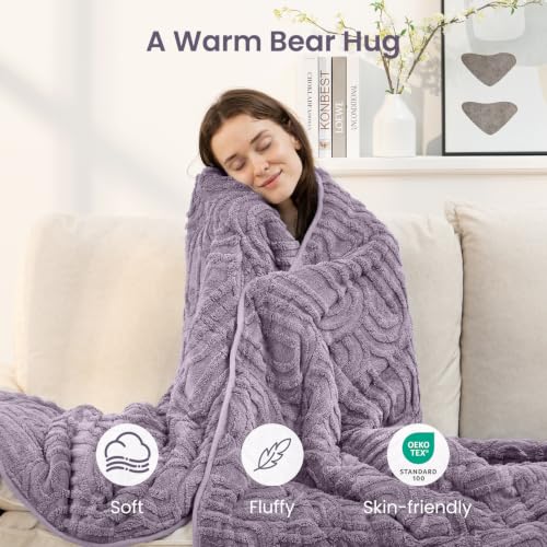 Image of Sherpa Fleece Adult Weighted Blanket Great for Sleep, 20 lbs Dual Sided Soft Fuzzy Heavy Blankets for Couch Bed Sofa, Cozy Warm Arched Jacquard Throw for Winter (Light Purple, 60 inch x 80 inch, 20 Pounds)