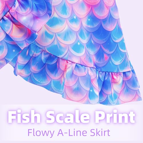 Girls Mermaid Swimsuit 3 Piece Bathing Suits, Adjustable Ruffled Bikini Top, with Cover up Skirt Fish Scale Design for 3-10Y3