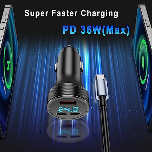 80W USB C Auto Ladegerät, Dual PD+QC3.0 USB Zigarettenanzünder Adapter Schnellladegerät, 3-Port mit LED Voltmeter DC12-24V, kompatibel mit iPhone, Android, Samsung, Tablet und Allen Smartphones – Bild 5