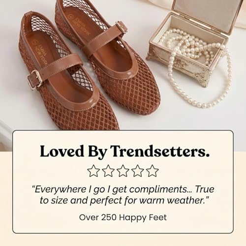 Image of EMMA NEW YORK Mesh Ballet Flats for Women, Mary Jane Mesh Ballet Flats Shoes for Women with Buckle Strap