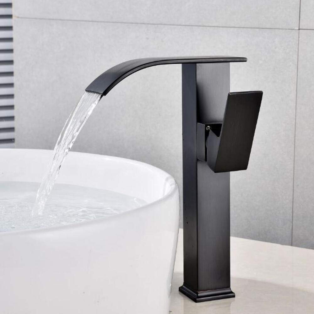 Mitigeur de lavabo cascade haut robinet de salle de bain noir eau chaude froide