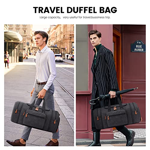 Image of Sucipi Canvas Travel Duffel Bag for Men, Weekend Overnight Bag with Shoe Compartment and Toiletry Bag, Carry-On for Airplanes, Dark Grey-3 piece set, Classic Minimalist