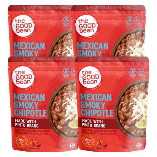 Image of The Good Bean Heat and Eat Pouch - Mexican Smoky Chipotle - (4 Pack) 10 oz Pouch - Simmered Pinto Beans with Chipotle Chilies - Pre-Cooked Beans with Good Source of Plant Protein and Fiber