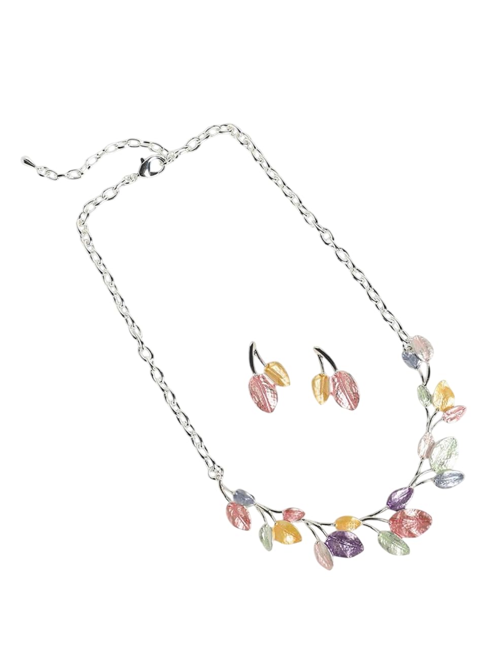 Juego de joyas de hojas pastel en plata y latón talla S 8