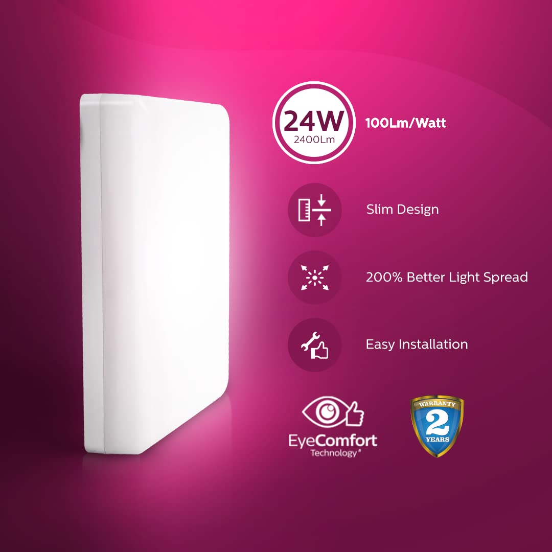 Philips Polycarbonate Rimless Full Glow 24-Watt Square LED Surface Downlighter for Ceiling | Cool Daylight Light for Home & Hall | Pack of 1 2