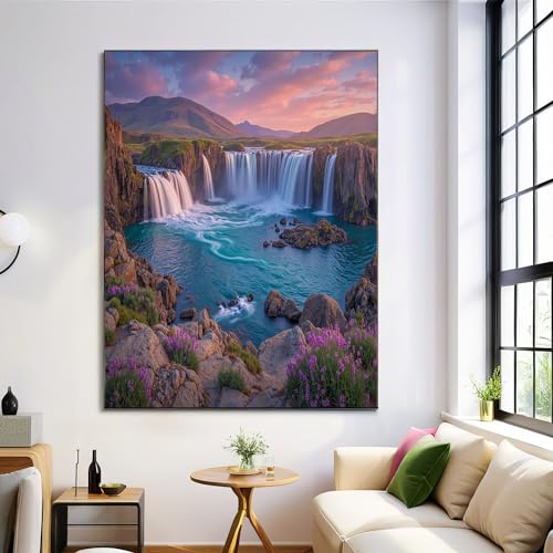 Cuadros decorativos de cascadas islandesas en lienzo de 60x90cm para paredes de salón
