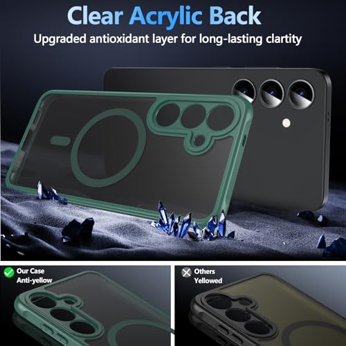 Image of OWKEY Magnetic for Samsung S25 Case, Samsung Galaxy S25 5G Magsafe Case with Screen Protector Protective Shockproof Rugged Military Grade Drop Protection Phone Case for Samsung Galaxy S25 (Green)
