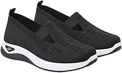 Tênis Ortopédico Feminino Confortável em Tecido Respirável, Suporte de Arco, Sola Macia, Para Caminhada e Corrida, Preto (Número 36 e 39)