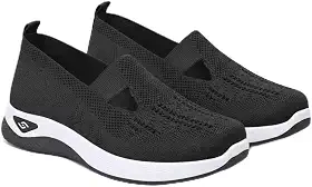 Tênis Ortopédico Feminino Confortável em Tecido Respirável, Suporte de Arco, Sola Macia, Para Caminhada e Corrida, Preto (Número 36 e 39)