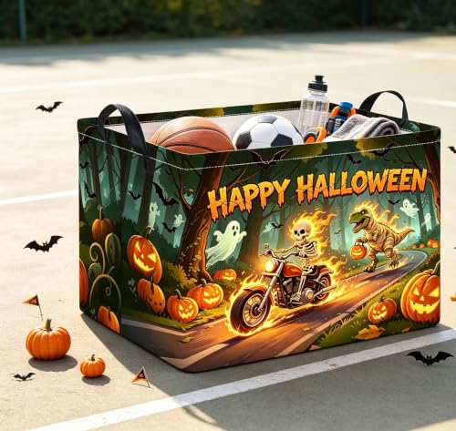 Image of Rectangle Storage Basket with Handles,Collapsible Storage Bin,Gift Basket(Fire Halloween)