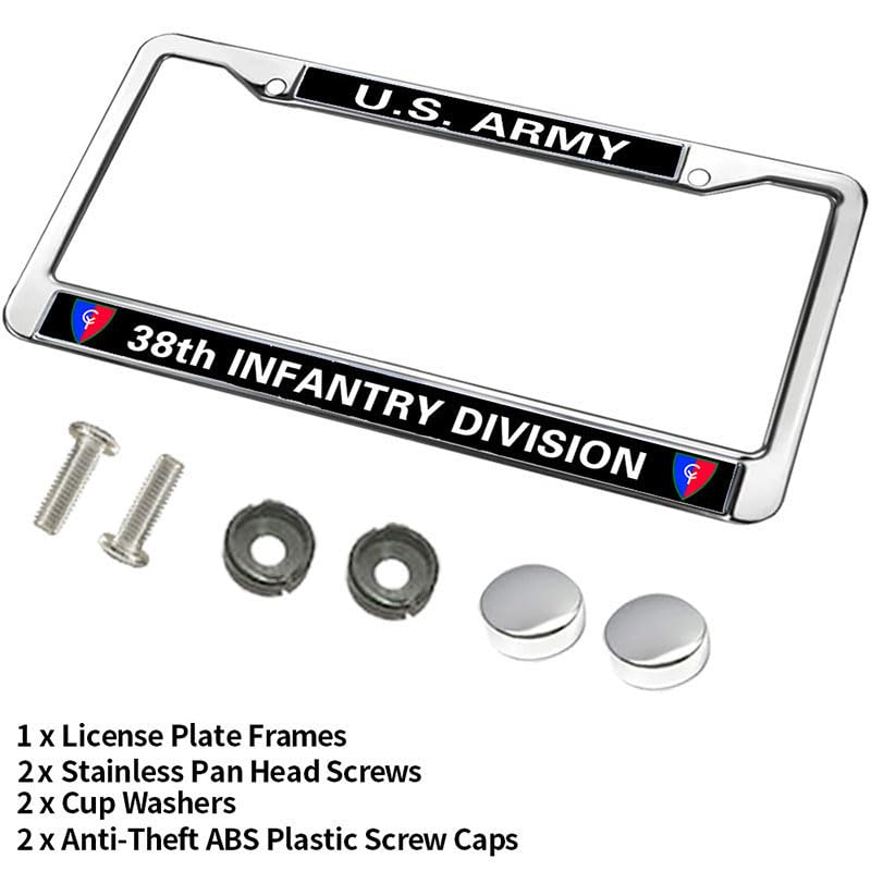Image of US Army 38TH Infantry Division License Plate Frame,Veteran US Army Aluminum Slim License Plate Frames Chrome