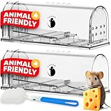 Motel Mouse Humane No Kill Live Catch and Release Mouse Traps, Reusable with Cleaning Brush - 2 Pack