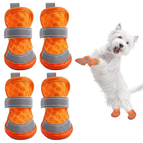 Ginbavi Soft Small Dog Shoes, Breathable Mesh Puppy Booties For Hot Pavement Walking Pet Sandals, Adjustable Reflective Dog Paw Protectors Boots For Hardwood Floors With Waterproof Non-Slip Soles #TOP3