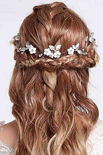 IYOU diadema nupcial con diseño de flores y perlas vides de pelo de hoja accesorios para el cabello de novia de boda para mujeres y niñas (plata) Cover
