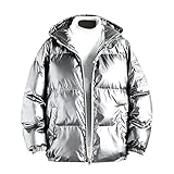 Dgoopd Winter Warm Men Puffer Coat Waterproof Lightweight Puffer Jacket Reflective Bubble Jacket Shiny Bubble Jacket Outwear White