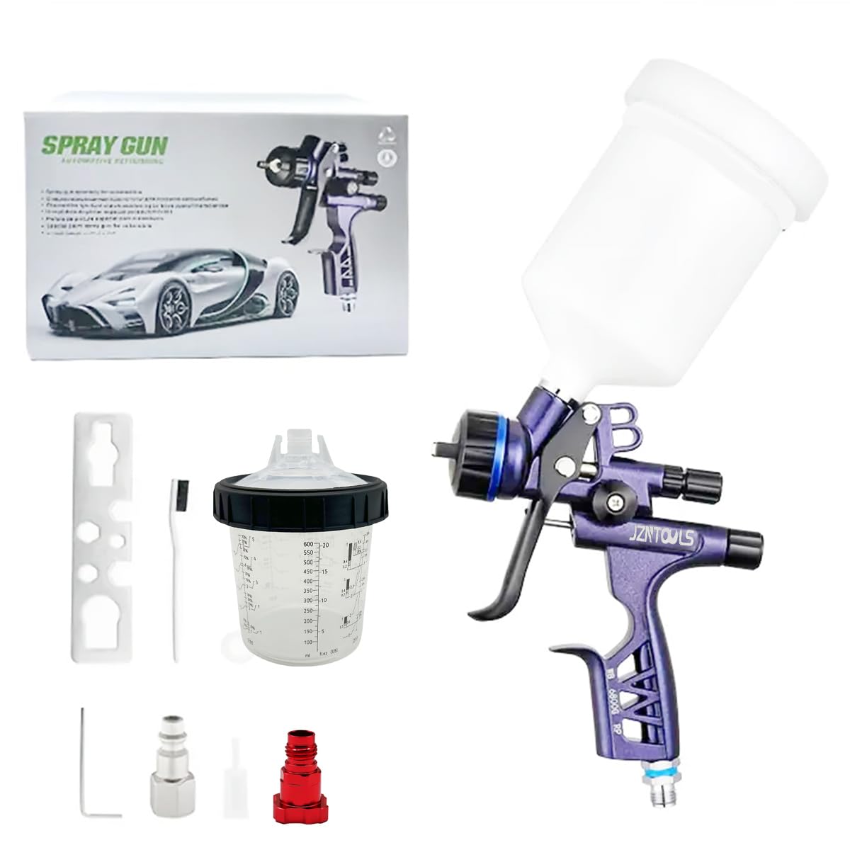 HVLP - Pistola de pulverización de aire con boquillas de acero inoxidable de 1,3 mm y taza de material de polietileno de 600 cc, pistola de pintura de pulverización de aire con 1 taza de mezcla de 600