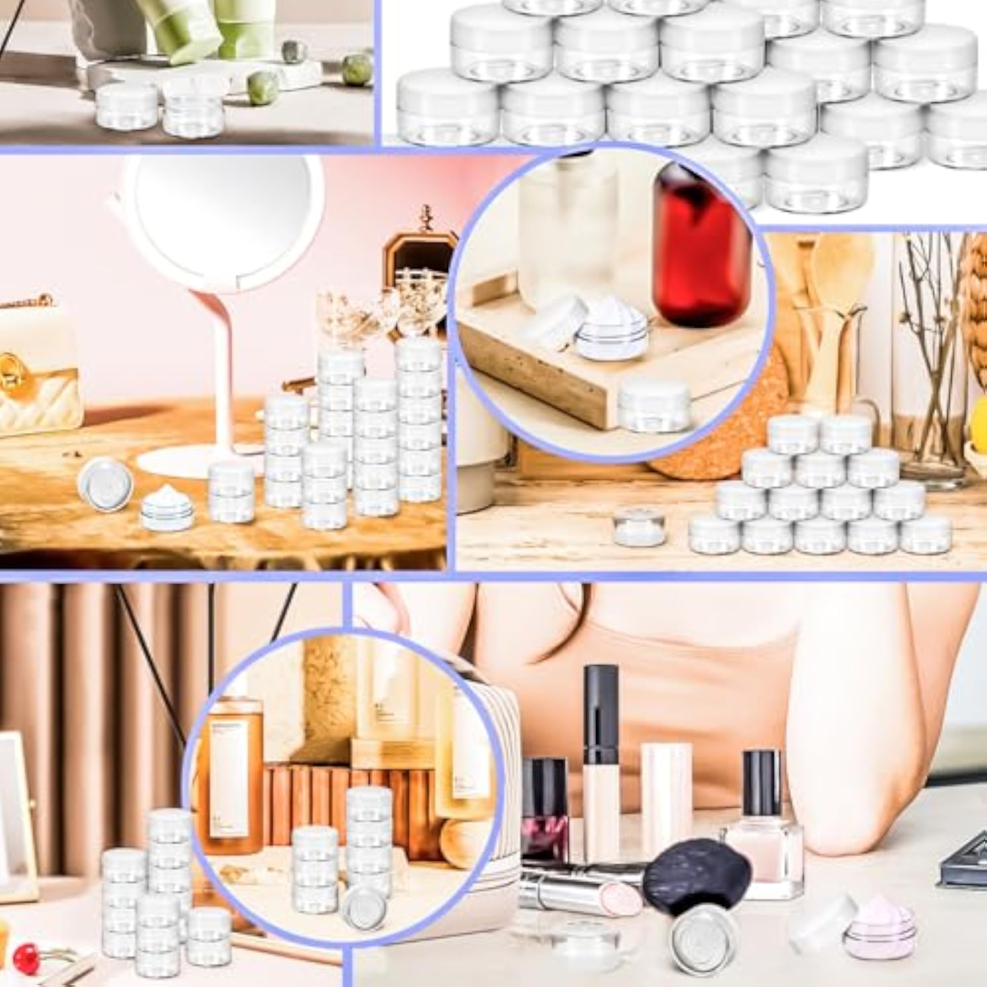 50 Pack 10g Plastic Jars with Lids, Travel Size Containers