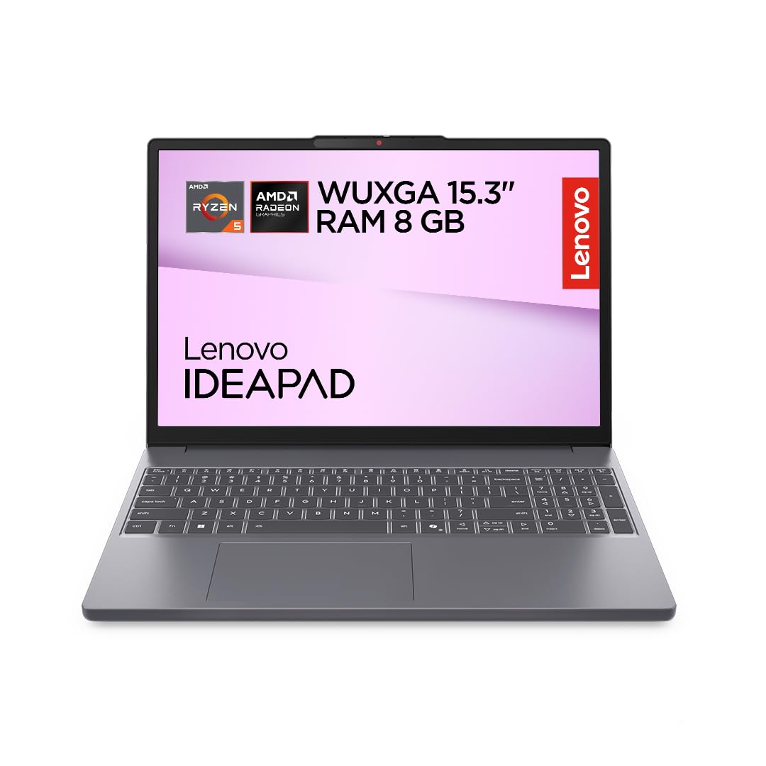 Lenovo IdeaPad Slim 3 Notebook 15" FHD (1920x1080) AMD Ryzen 5, 16GB RAM LPDDR5, 512GB SSD, WiFi 6, Windows 11 Home, Laptop per Lavoro, Studio e Uso Quotidiano