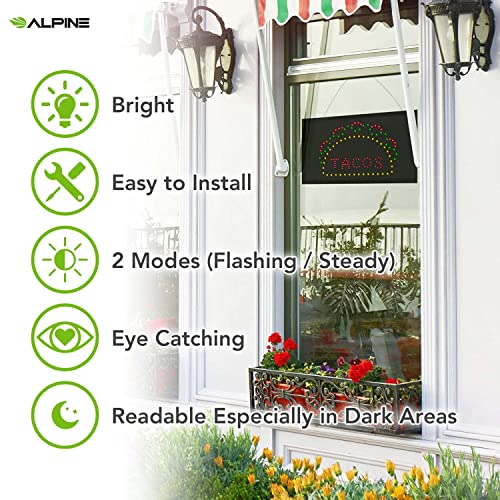 Alpine Led Taco Neon Sign For Tacos Mexican Shop Business High Tech Tempered Glass Rectangular 19X10 Inch Bright Electric Display Sign Two Modes Flashing Steady Lights For Indoor Outdoor Shops Restaurant Bar Wall Window Stores (Taco, 19" X 10") #TOP2