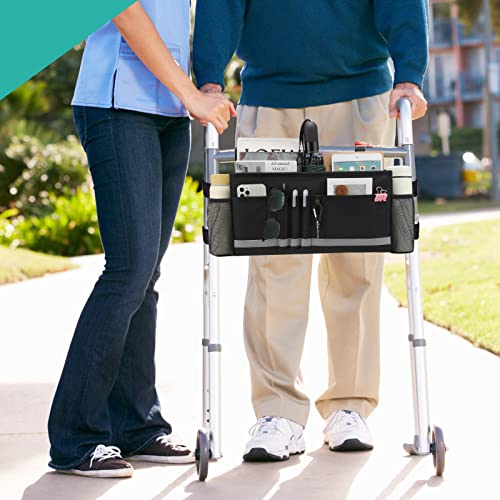 Exlifbag Walker Basket, Folding Walker Bag With Cup Holder, Walker Accessories For Seniors, Black #TOP6