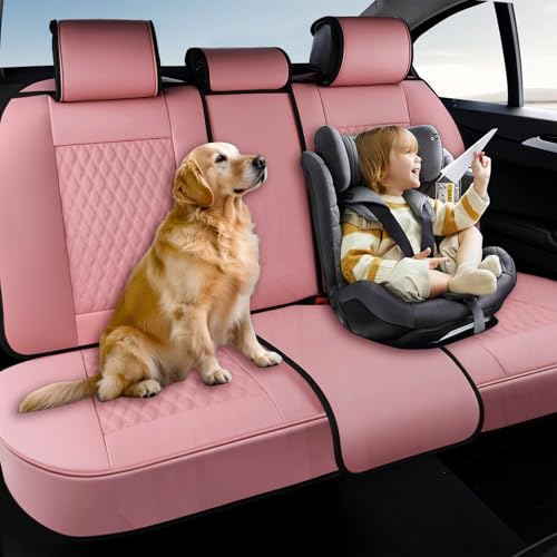 Image of Coverado Rear Seat Covers, Leather Seat Cover for Car, Universal Waterproof Automotive Seat Cushion Protector for Most Cars Trucks SUV (Pink)