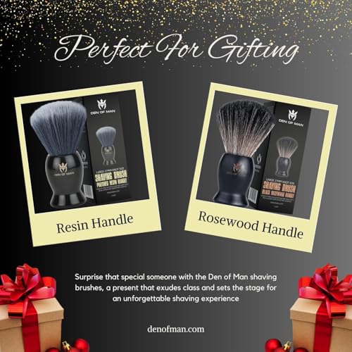 Image of Den of Man Jumbo 27mm Knot Premium Cruelty Free Imitation Badger Hair Shaving Brush, Soft & Ultra Absorbent Bristles For Smooth Shave, Real Rosewood Handle