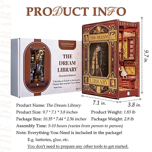 Dolphin Island Miniature Library Diy Book Nook Kit For Adults, 3D Wooden Puzzle Bookend, Booknook Shelf Bookshelf Insert Diorama Decor #TOP5