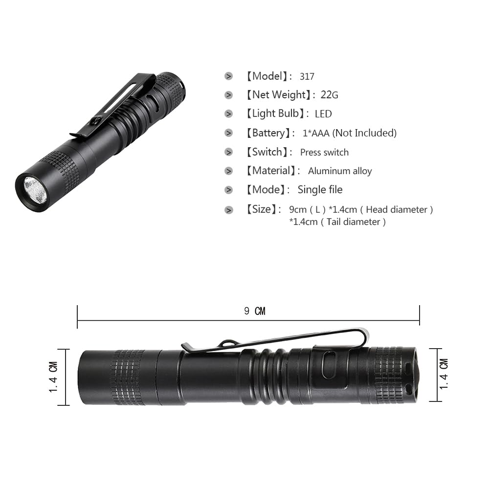 Paquete de 5 mini linternas pequeñas LED potentes de alto lúmenes tácticos con clip, linterna compacta de bolsillo portátil delgada para inspección de emergencia, batería AAA, resistente al